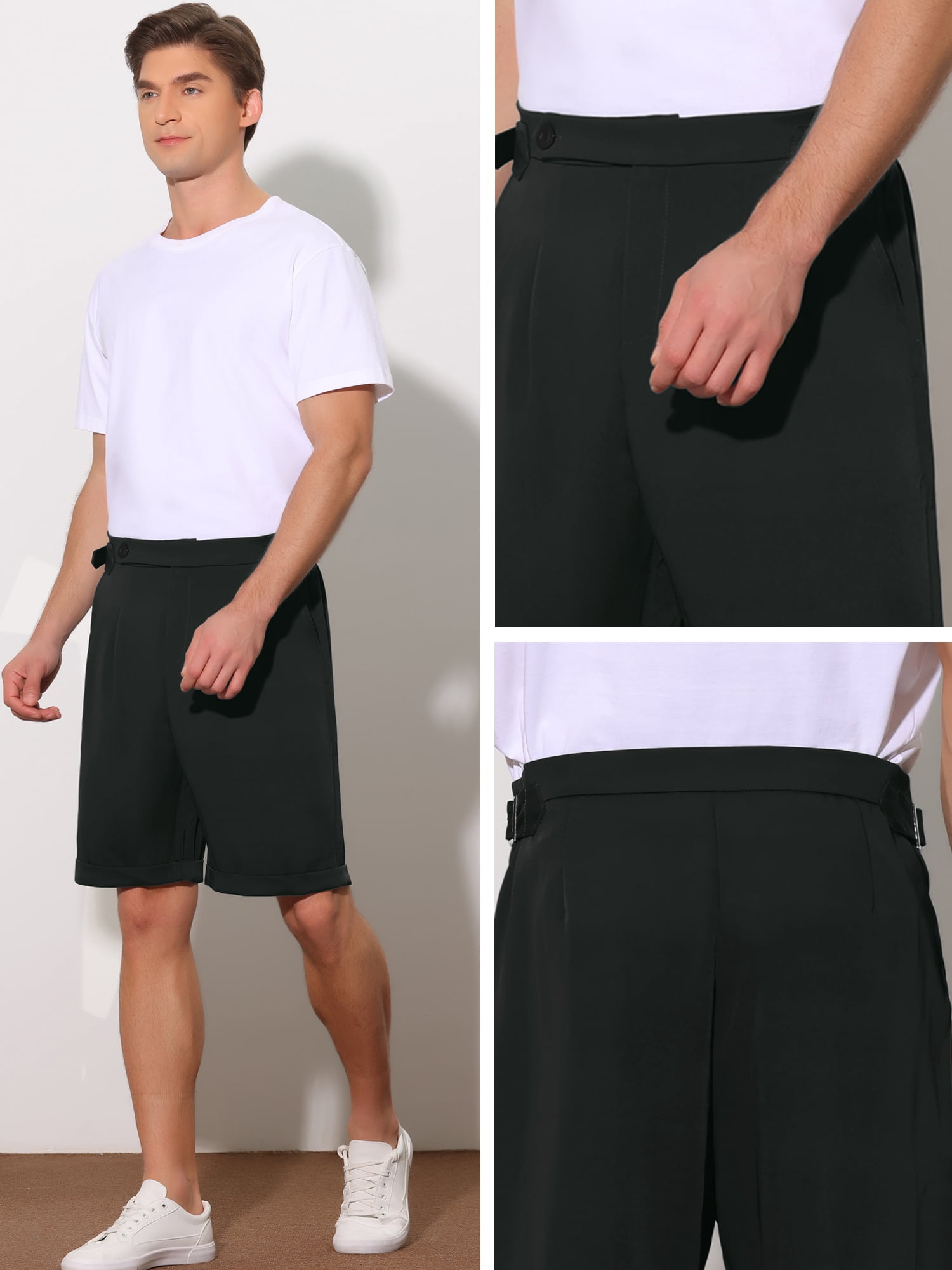 Unique Bargains Men's Business Shorts Pleated Front Summer Dress Chino Shorts 36 Black
