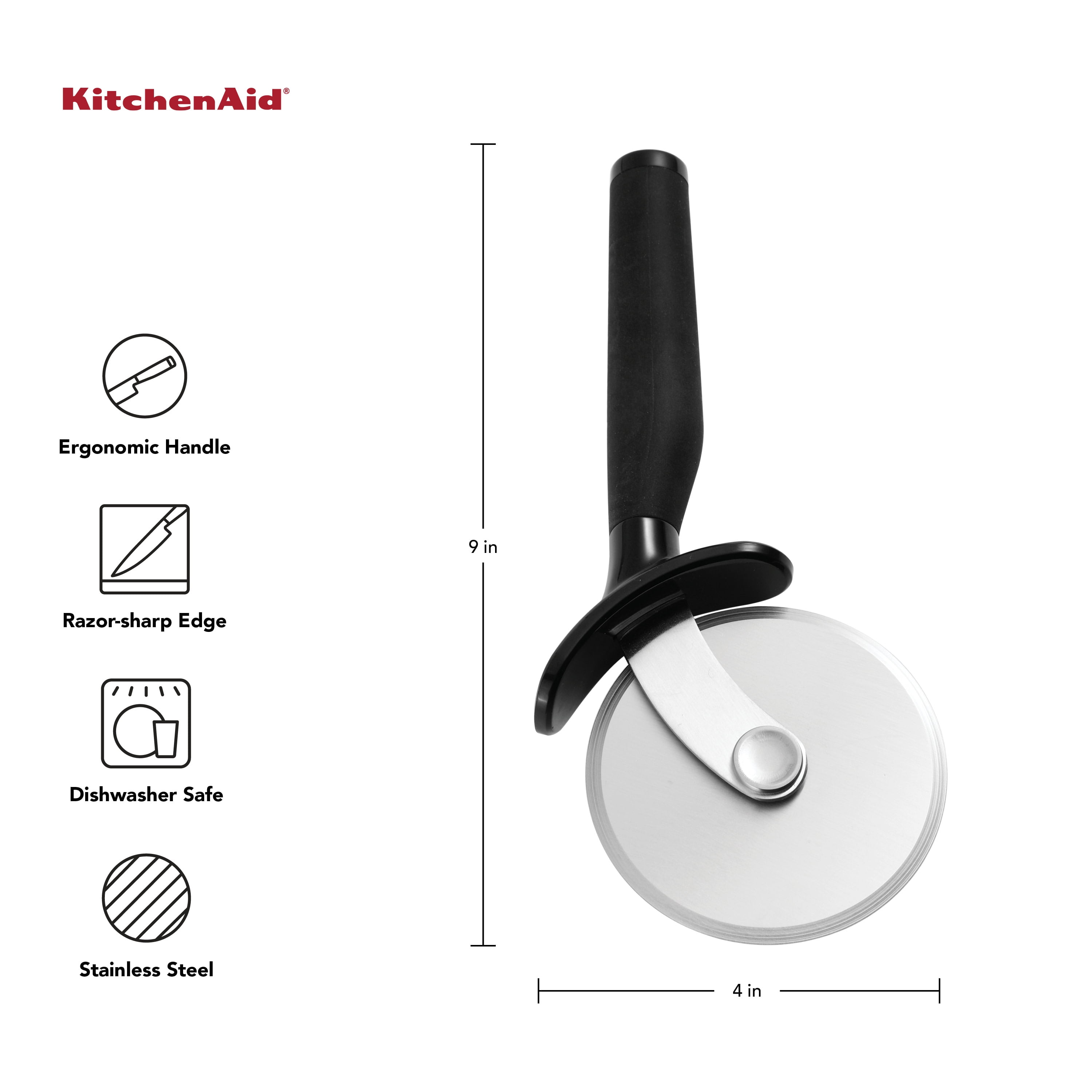  KitchenAid Gourmet Stainless Steel Pizza Wheel with Sharp Blade  to Easily Cutting Pizza Crusts, Pies, and more, Finger Guard for Safety and  Comfort Grip to Protect Fingers, Dishwasher Safe, Black: Home