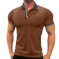 thumbnail image 1 of YDLCAFD Male Lapel Stripe Short Sleeve Top Solid Color Button T Shirt, 1 of 5