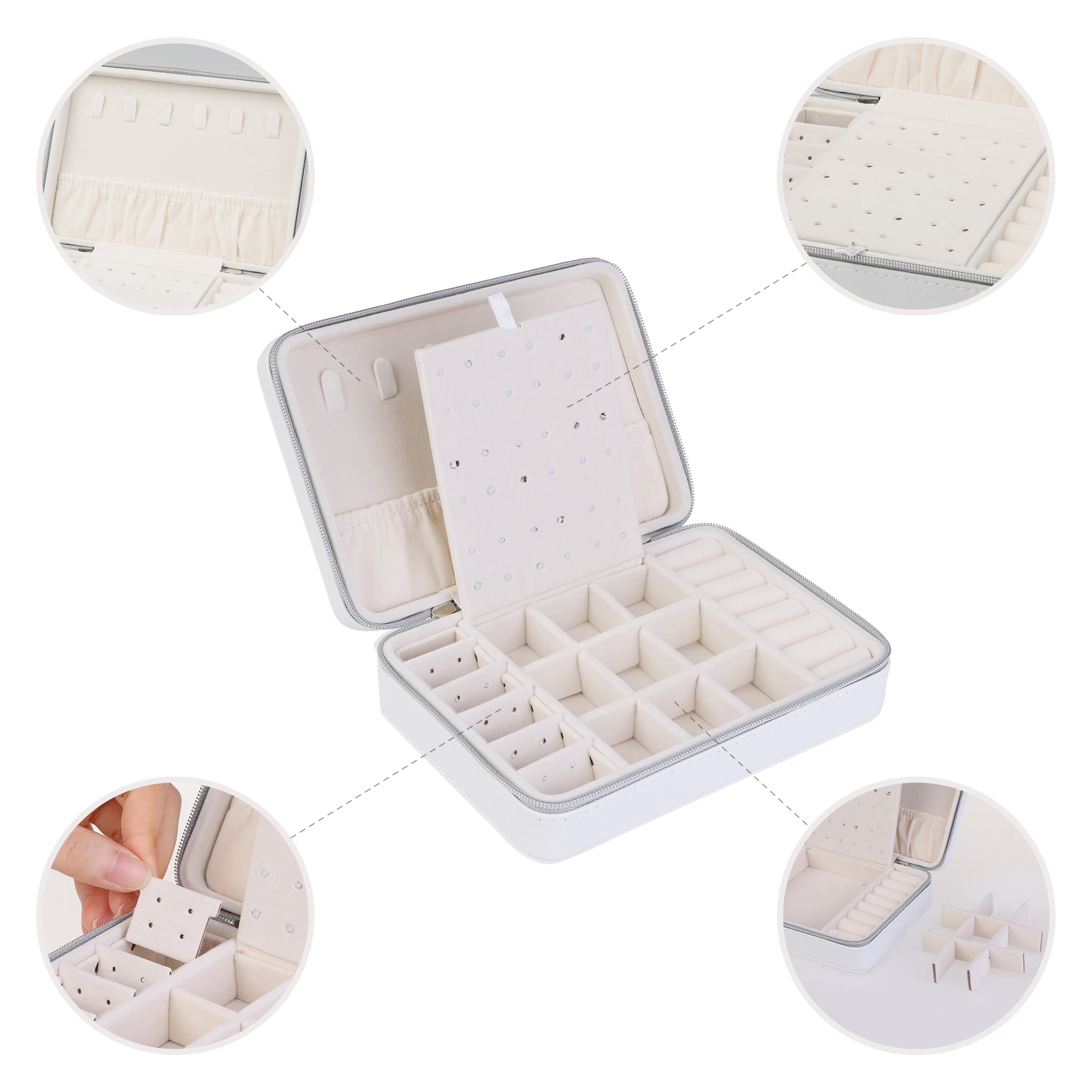 Unique Bargains Travel Jewelry Box Portable PU Leather Jewelry Organizer Case Storage White