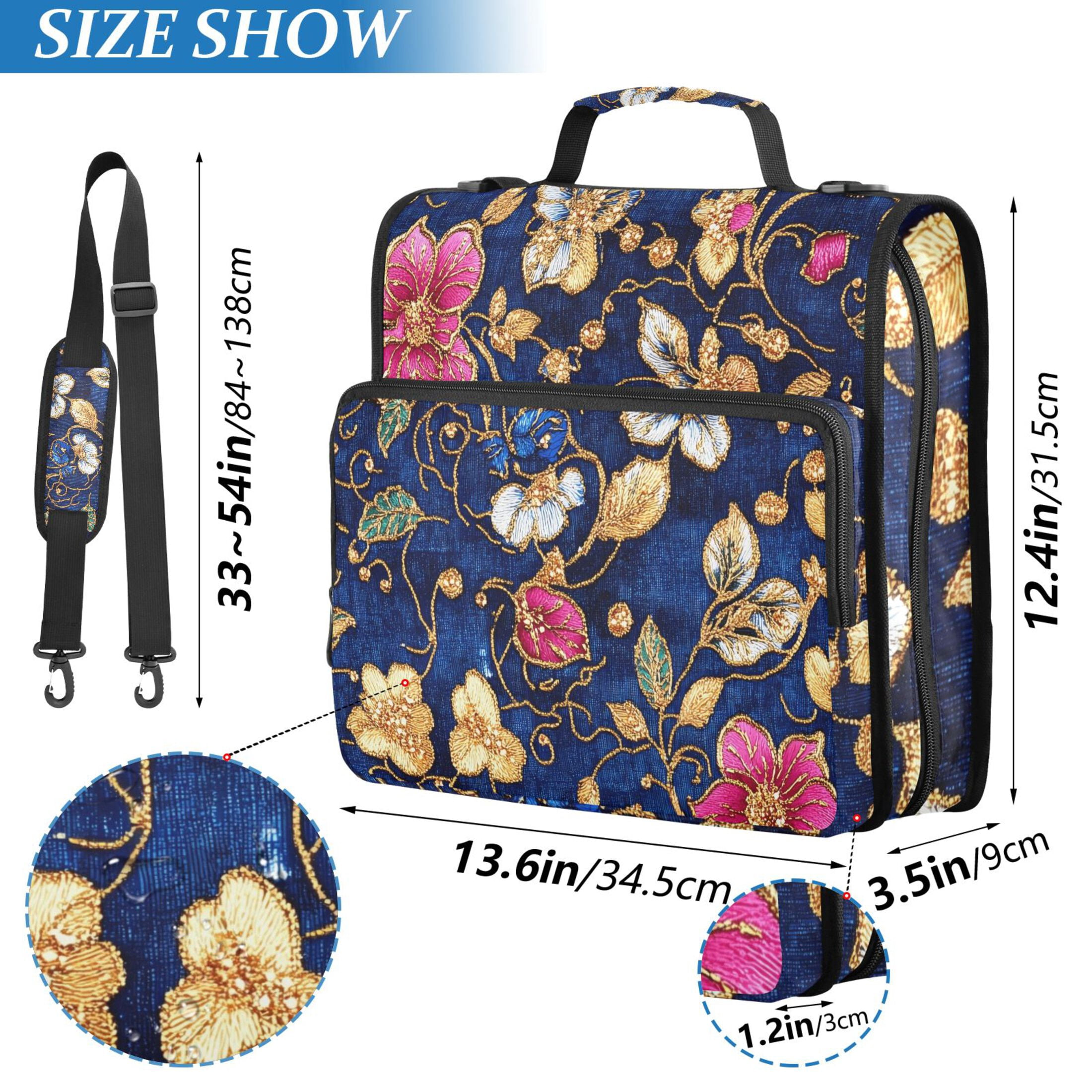 3 Ring Zipper Binder with Shoulder Strap Waterproof Trapper Keeper 2 Inch D-Ring 500 Sheets Capacity Colorful Embroidered Flower