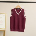 thumbnail image 2 of CAUYDY Boys Sweater Vest V Neck Sweater Vest Cable Knit Cotton Sweaters Toddler School Uniform for Girls(L101-Wine,5-7 Y), 2 of 5