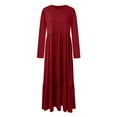 thumbnail image 3 of Womens 2023 Autumn Long Sleeve Dress Round Neck Casual Loose Fold Layered Dress With Pockets Fit An Flare Dress Dress Summer Split Maxi Dress Casual Knee Length Dresses for Women Womens Business, 3 of 3