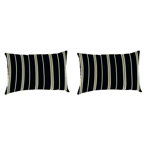 Jordan Manufacturing 12" x 18" Platt Ink Black Stripe Rectangular Outdoor Lumbar Throw Pillow (2 Pack)