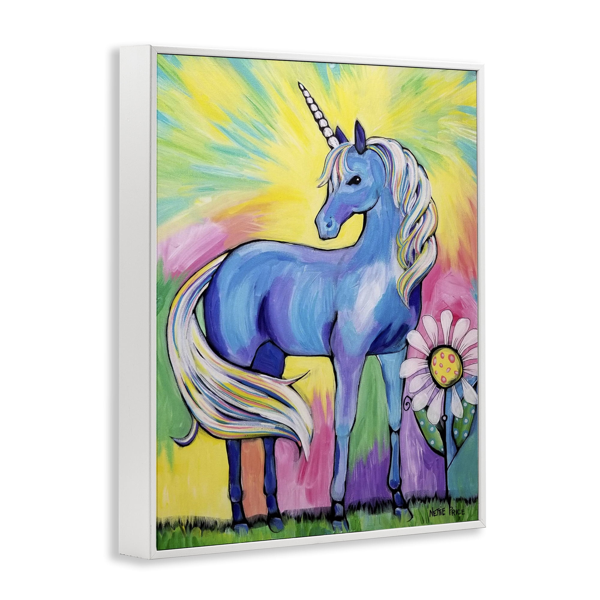 Stupell Industries Magical Unicorn in Rainbow Meadow White Framed Giclee Art, design by Nettie Price
