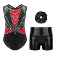 thumbnail image 2 of iixpin Kids Girls Sleeveless Gymnastics Leotard Ballet Dance Unitard Biketard with Shorts Scrunchies Set Red 8, 2 of 4