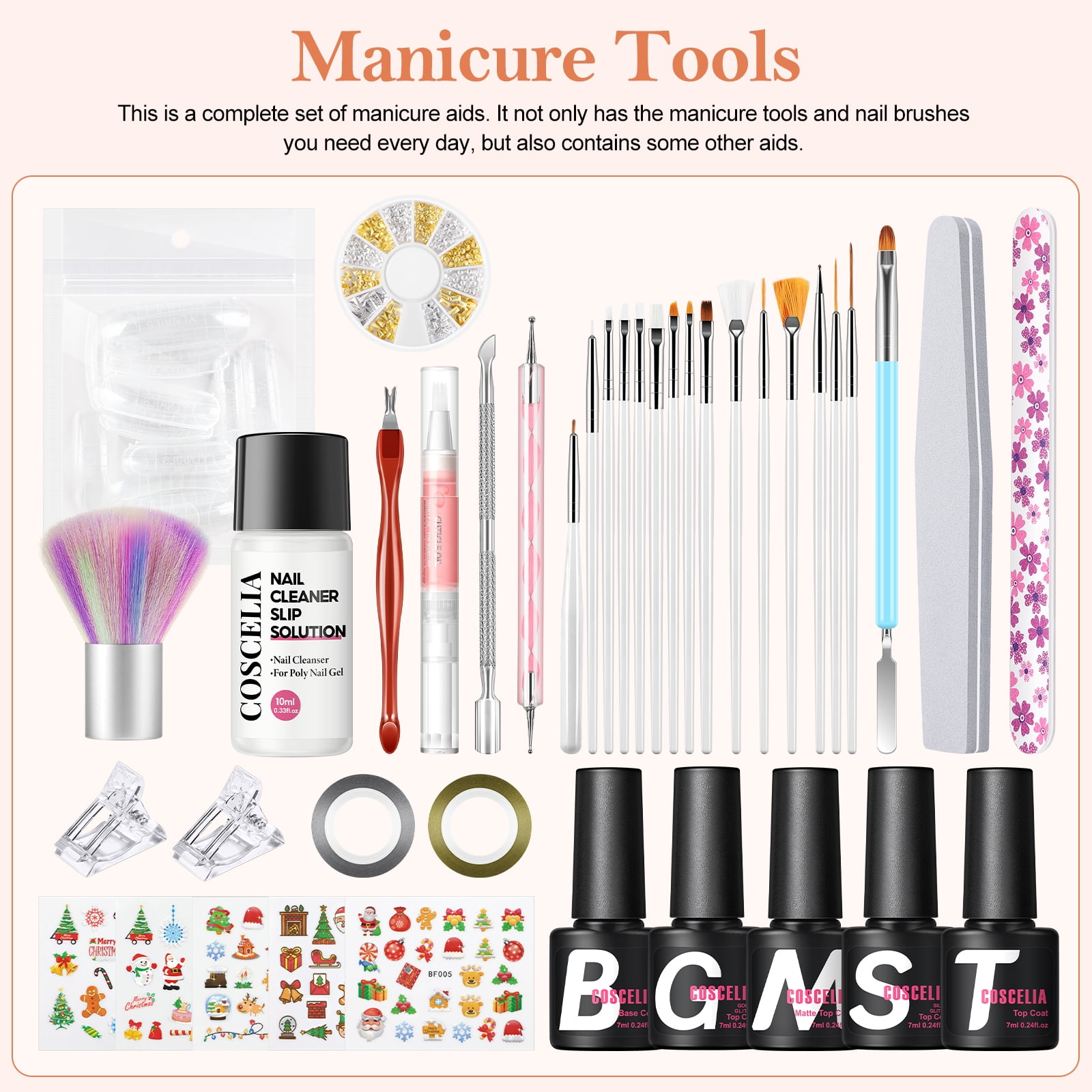 COSCELIA Gel Nail Polish Kit with U V Light 20pc Gel Polish 3pc Poly Nail Gel Glitter Decoration Powders Nail Stickers Gift for Women