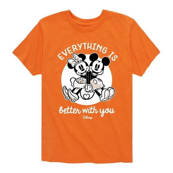 Disney - Mickey & Friends - Mickey & Minnie - Everything is Better With You - Toddler And Youth Short Sleeve Graphic T-Shirt
