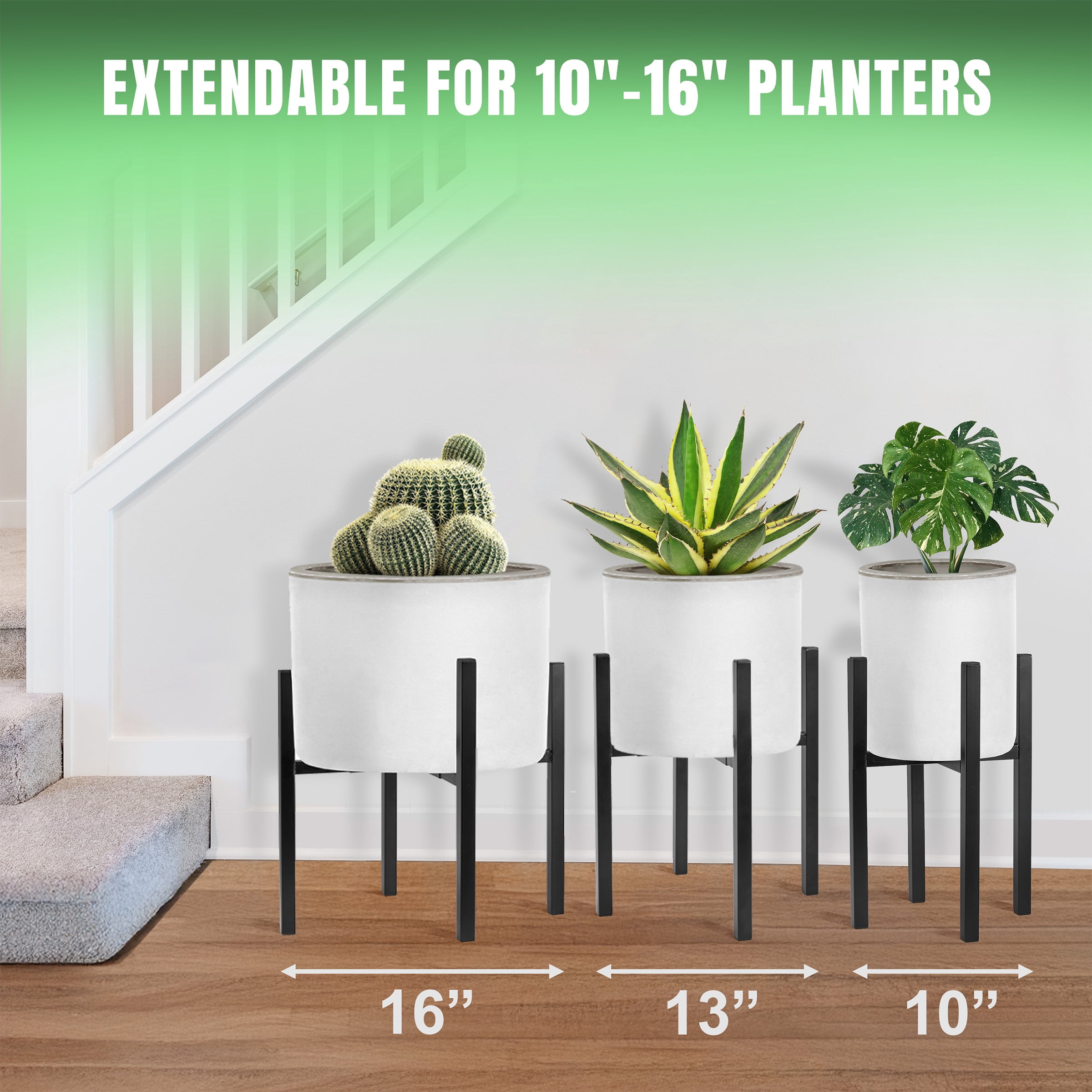 Sorbus Metal Plant Pot Stand 2 Pack, Adjustable 10-16 Inch Planter Holders, Mid Century Décor, Black