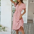 thumbnail image 4 of Elegant Retro Polka Dot Dress Women's Summer Midi Dress V Neck Single Breasted Short Sleeve Dresses Fashion Print Dress Gown Slim Fit Sweet Evening Dresses Pink L, 4 of 6
