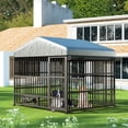 thumbnail image 4 of HOOBRO Outdoor Dog Kennel with Cover, 6.6 x 6.6 x 6.4 ft Dog Kennel Outside with Waterproof Roof and Rotating Feeding Bowls, Heavy-Duty Large Cage Enclosure, for Medium & Large Dogs, Black BK220GW03, 4 of 11