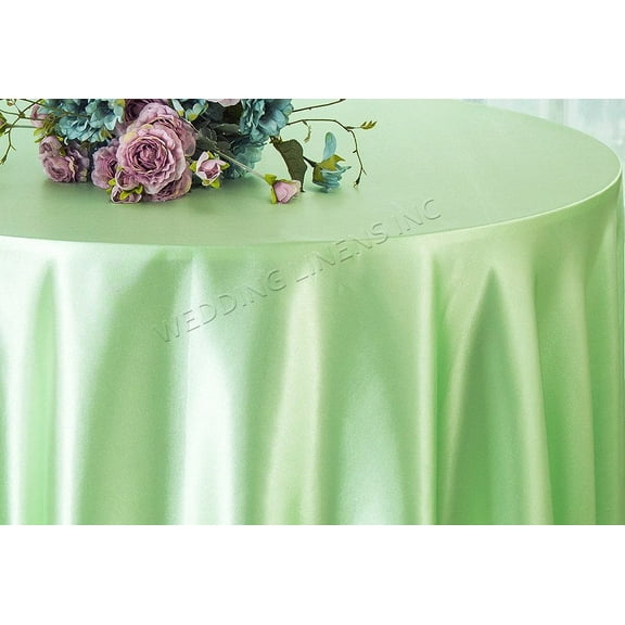 Wedding Linens Inc. 90'' Round Satin Table Cover Tablecloth - Mint Green