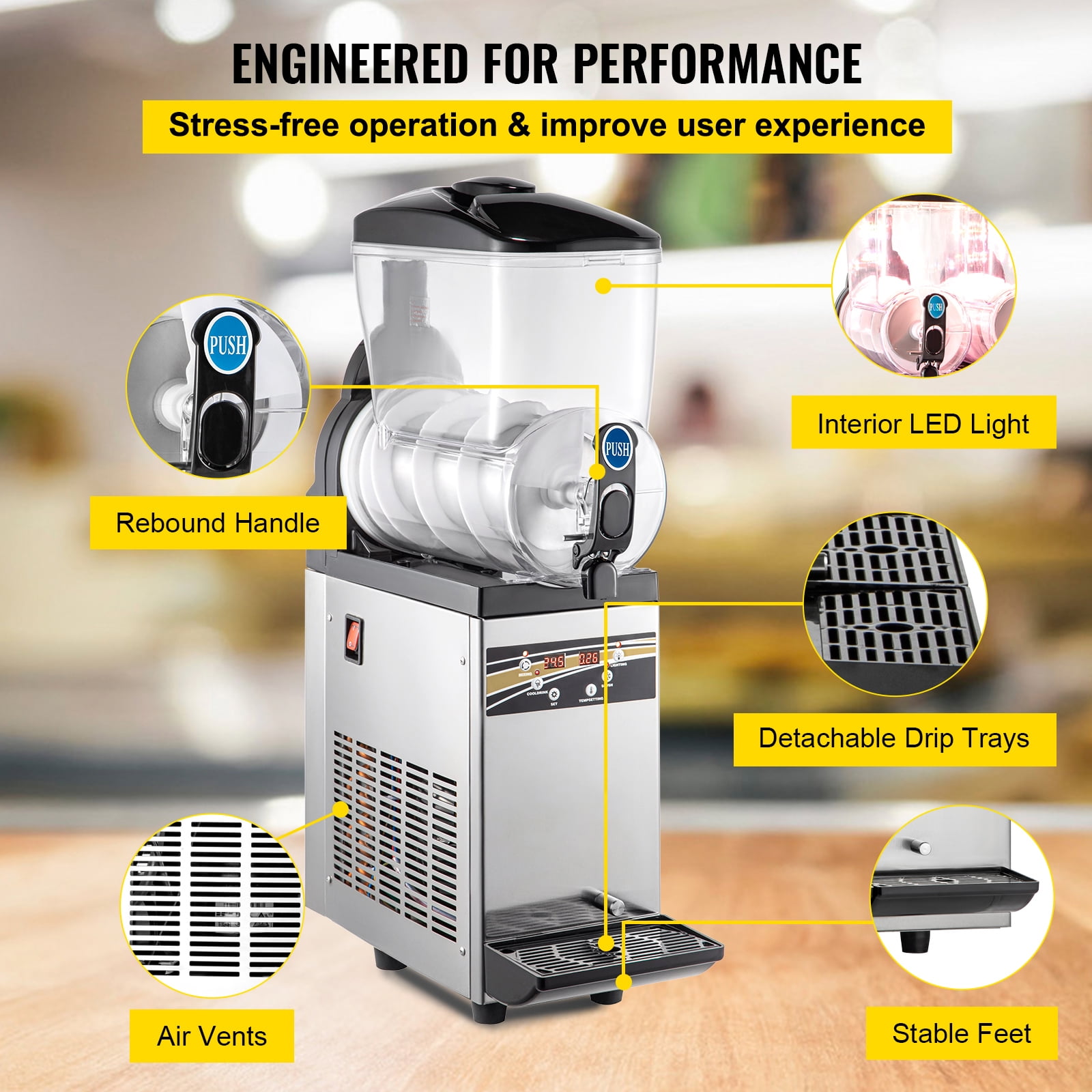 KFFKFF 15L 500W Commercial Slushy Machine Margarita Machine Stainless Steel Frozen Drink Slush Machine,Black Restaurants Cafes Bars
