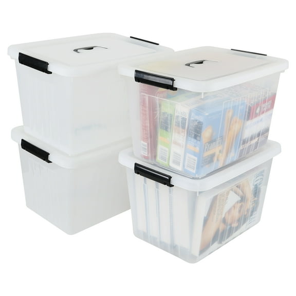Zopnny 25 Quart Clear Storage Bin with Handle, Plastic Storage Latch Box with Lid, 4 Pack