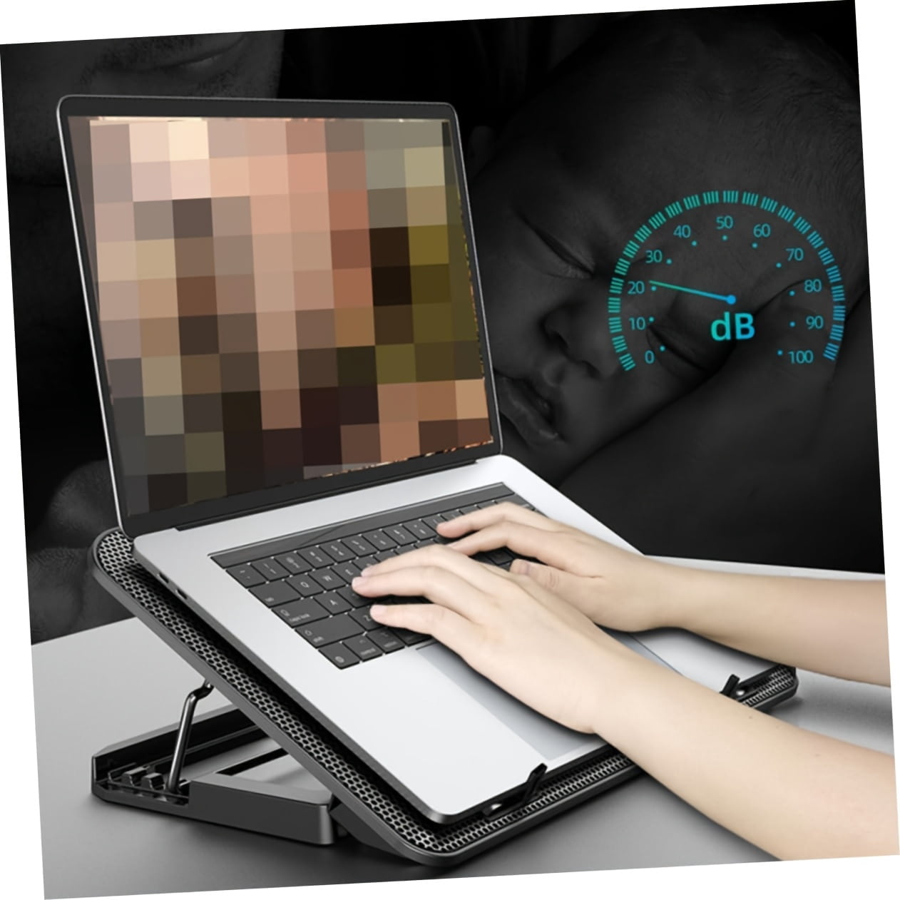 Laptop Cooling Pad 6 High Performance Fans Silent Cooling Pad For Laptop Adjustable Height Sturdy Stand