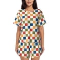 thumbnail image 1 of Fotbe Floral Checkerboard Conjunto de Pijama Estampado para Mujer, 2 Piezas, Ropa de Dormir con Camiseta de Manga Corta y Shorts Suaves-X-Large, 1 of 6