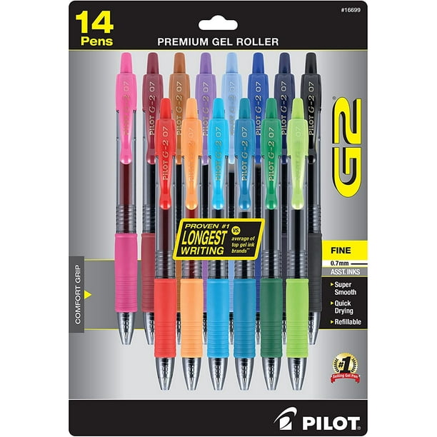Pilot G2 Premium Gel Roller Pens Punta Fina 0,7 Mm Colores Surtidos Paquete De 14