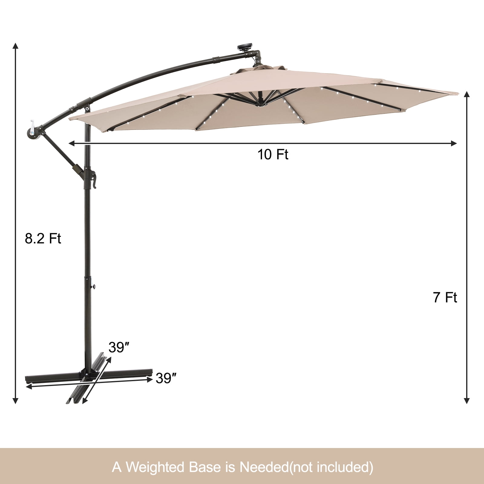 Costway 8.2' Beige Round Cantilever Patio Umbrellas, LED Lights
