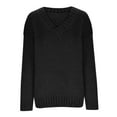 thumbnail image 4 of UTSJKR Fall Winter Knit Sweaters for Women Classic Solid V Neck Pullover Tops Casual Loose Oversized Jumper Knitwear Long Batwing Sleeve Sweaters 2024 Fashion Clothing Black L, 4 of 6