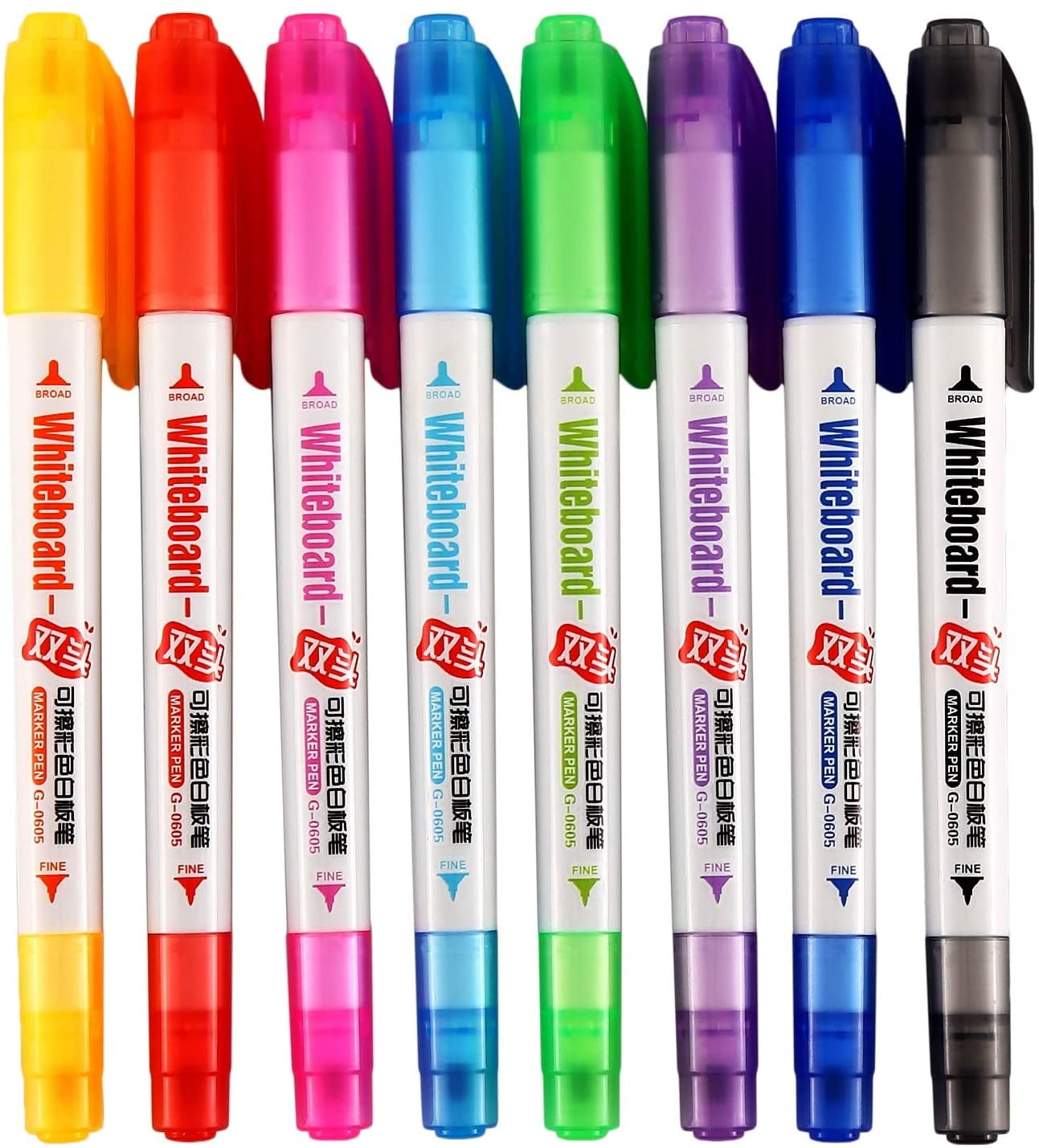 Dual Tip Dry Erase Markers, 8 Assorted Colored Art Whiteboard Markers