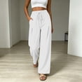 thumbnail image 2 of Linen Wide Leg Pants for Women Elastic Waist Solid Color Palazzo Pants Casual Summer Drawstring Long Pants with Pockets Flowy Beach Vacation Clothes, 2 of 8