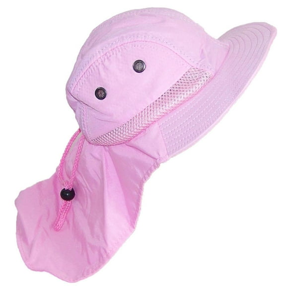 Kid/Child Wide Brim Mesh Summer Hat with Neck Flap (One Size) - Light Pink