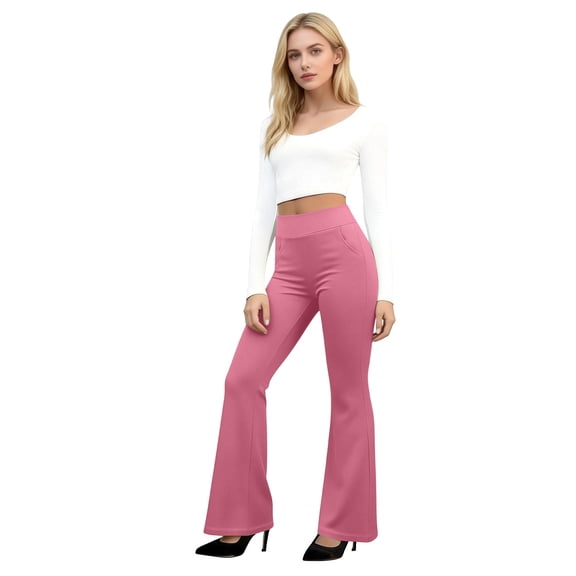 Womens High Waist Dress Pants Business Casual Work Pants Stretchy Bootcut Pull On Slacks Office Trousers with Pockets Pink XL