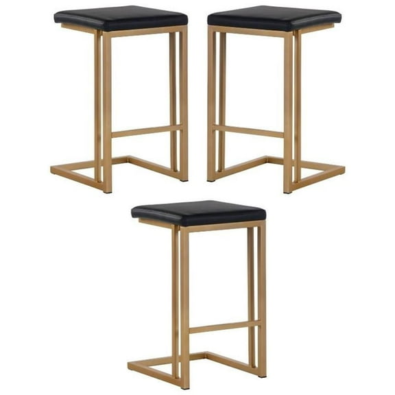 Home Square Boone 26" Modern Steel Counter Stool in Black/Gold - Set of 3