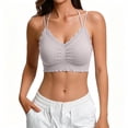 thumbnail image 3 of Feancey Women's Lace Bralette Criss Cross Back Wireless Bras Ruffle Hem Casual Lingerie Bra Comfy Breathable Camisole Bra for Date Night Coffee Free Size, 3 of 7