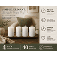 thumbnail image 5 of Hyoola 2" x 4" White Pillar Candles, 4 Pack, 25 Hour Burn Time, Dripless & Unscented, European Made with Smokeless Cotton Wicks for Weddings, Centerpieces, Events, Church & Home Decor, 5 of 8