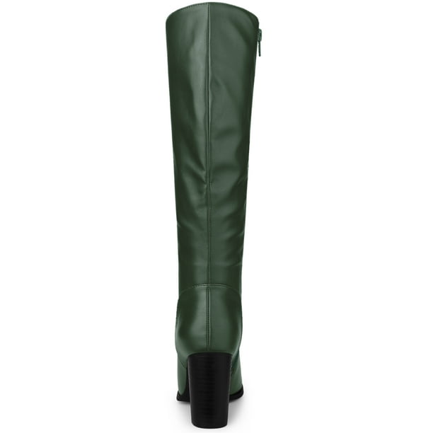 BLISSFUL STEP Women's Boots Knee High Chunky Heel Round Toe Side Zipper  Faux Leather Dress Boots Dark Green 10 - Walmart Business Supplies