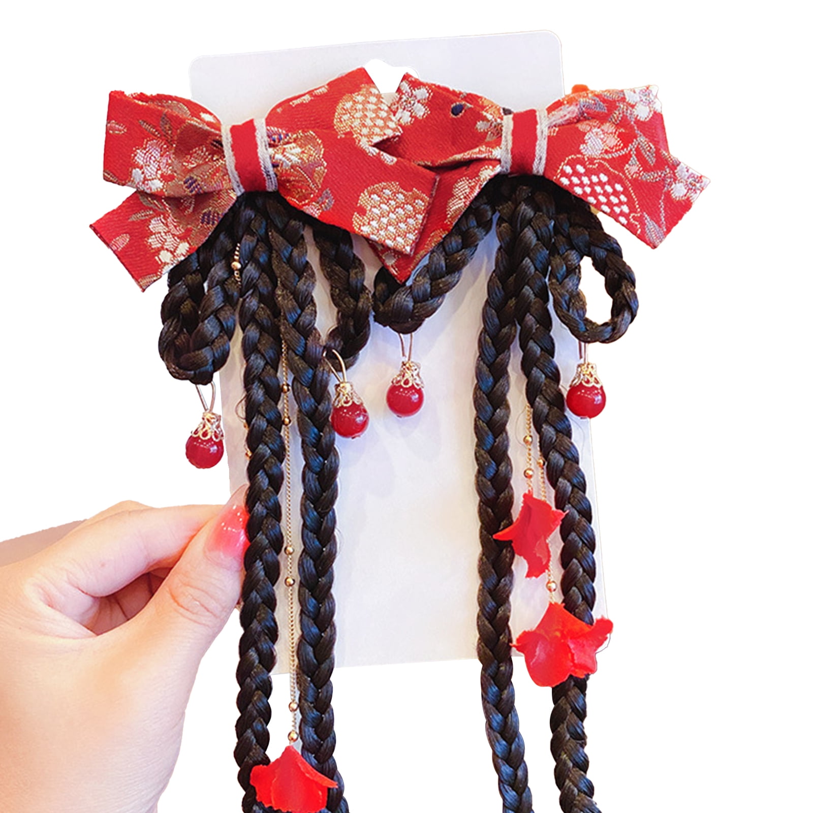 JINSIJU Little Girls Hair Clips Chinese Style Bow-Shaped with Braids  Pendants Clip-On Hair Pin for Photography 