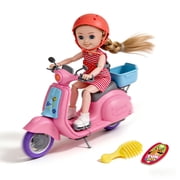 DEGIDEGI Doll & Pink Motor Scooter Playset, Cute Fashion Doll with Ride-On Toy, Hair Accessories & Pet Theme for Girls and Boys Ages 3+