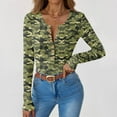 thumbnail image 6 of Women Ribbed Knit Henley Tops Casual Long Sleeve V Neck Camo Shirt Slim Fit Pullover T-Shirts, 6 of 6