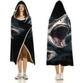 thumbnail image 3 of Shark Gifts, Shark Pattern Wearable Flannel Blanket Hoodie, Flannel Cloak Hooded Blanket Poncho, 3 of 6