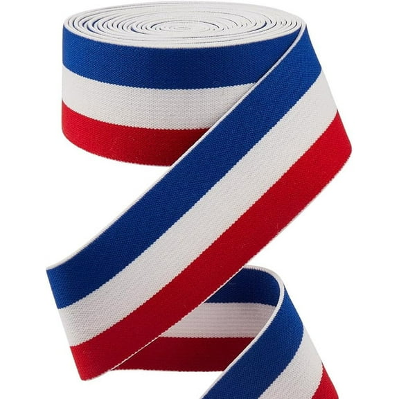 4.7 Yards 1.57" Wide Red Blue White Striped Double-Side Twill Elastic Band Waistband Flat Stretchy Webbing Sewing Knitting Strap Trim Ribbon for DIY Craft Waistband Independence Day