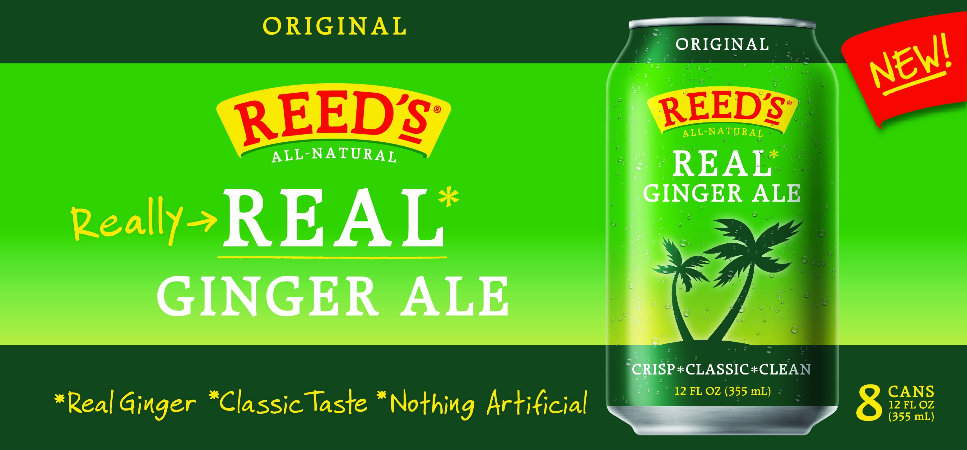 Reed's Real Ginger Ale Soda Pop, 12 Fl Oz, 8 Pack Cans