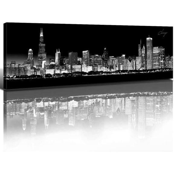 Aaheei Chicago Skyline Wall Art for Black and White Chicago Wall Decor USA Cityscape Canvas Print Painting City Pictures Panoramic Artwork Skyscraper Building Poster Office Home Decoration