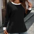 thumbnail image 4 of Lenpel Women's Tunic Tops Ribbed Knit Long Sleeve Crew Neck Color Block T Shirts Casual Tee Blouses Loose Lightweight Sweaters(Black,XX-Large), 4 of 6