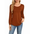 thumbnail image 3 of Long Sleeve Pleated Pullovers for Women Casual Chic Crew Neck Blouses Shirts Loose Fit Fall Clothes Caramel Color S, 3 of 8