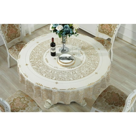 

Large Round Tablecloth European-style Gold Lace Tablecloths waterproof And Oil-proof PVC Table Cover For Buffet Table Parties Holiday Dinner Hotel-C-180cm(71inch)