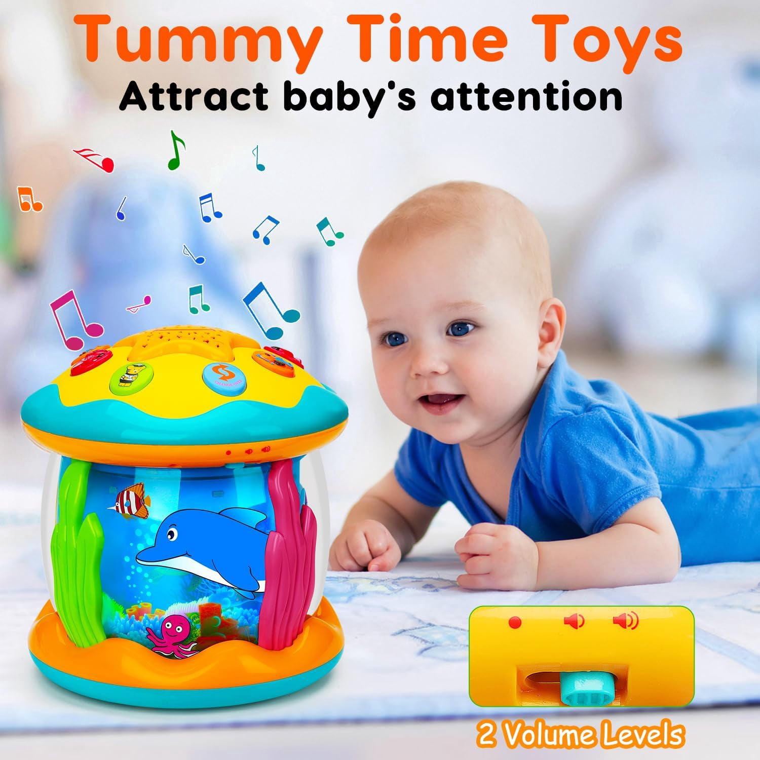 Ludolm Baby Toys 12M+ Musical Light Up Tummy Time Toy Ocean Rotating Projector for Infant 12-18 Month Baby Learning Crawling Birthday for 1 2 3 Year Old Boys Girls