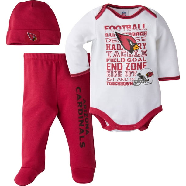 NFL Arizona Cardinals Baby Boys Bodysuit, Pant and Cap Outfit Set, 3