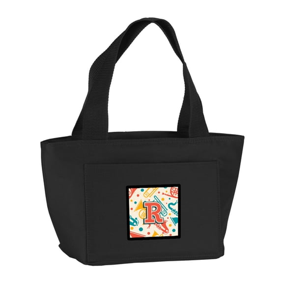 Letter R Retro Teal Orange Musical Instruments Initial Lunch Bag