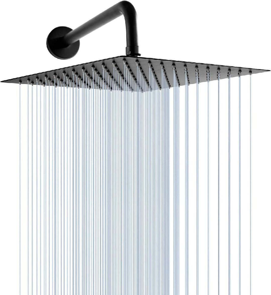 Shower Heads Matte Black 12 Inch Square Stainless Steel Rain Shower