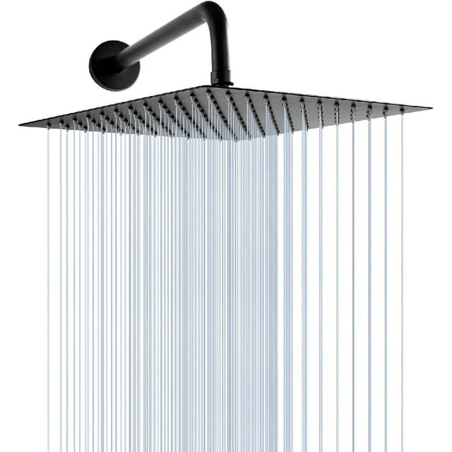Shower Heads Matte Black 12 Inch Square Stainless Steel Rain Shower