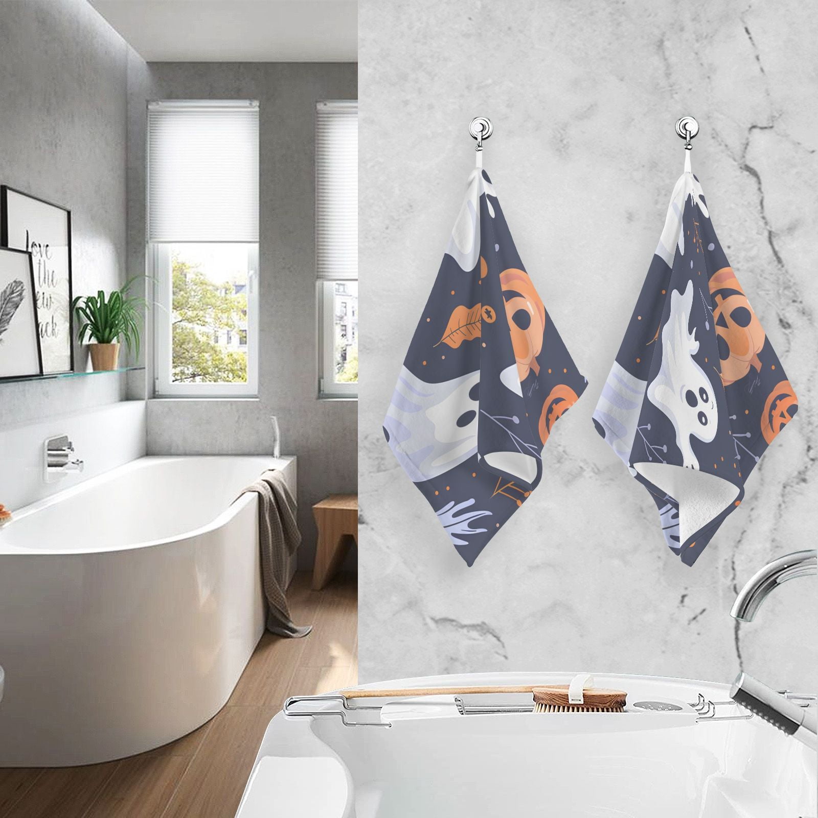 Ghosts Halloween Hand Towels Cotton Bath Towels Large Face Towels Absorbent for Bathroom 2 Packs