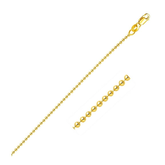 14k Yellow Gold Bead Chain 1.5mm Length 18 inches