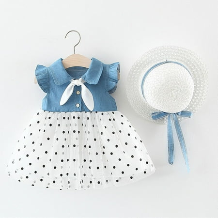 

Tejiojio Girls and Toddlers Soft Cotton Clearance Toddler Baby Kids Girls Dot Patchwork Tulle Dress Princess Dresses Clothes Hat
