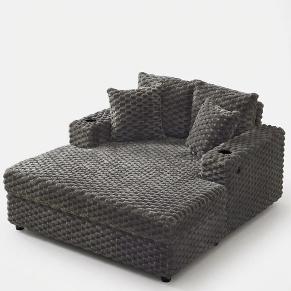 60 Inch Oversized Upholstered Chaise Lounge - Cozy Reading Chair with Armrests & Pillows, Large Modern Sleeper Sofa Bed for Home Spaces, Grey